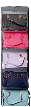 Colorfog 10 Pockets Pouch Hanging Handbag Organizer Clear Purse Bag Storage Holder Wardrobe Closet Space Saving Grey Fabric