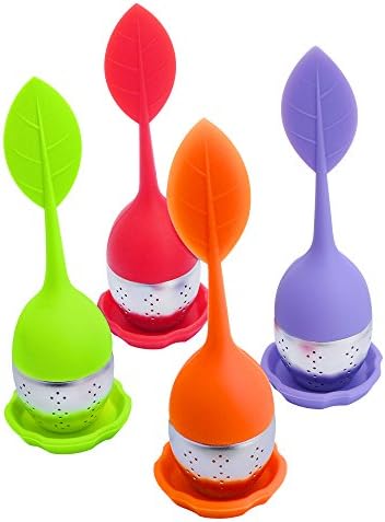 Tea Infuser, CCLV 4-Pack Silicone Tea Infuser Handle Stainless Steel Strainer Filter with Drip Tray