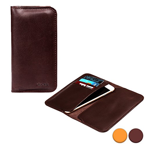 D-Park Universal Yota Yotaphone 2 Leather Smartphone Wallet Case in Brown (Card Slots; Dual Slip-Style Pockets; Ultra-Slim & Lightweight Design)