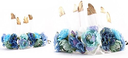 Ubbeter Unisex Baby and Mum Flower Headband Set Floral Crown Boho Wreath Garland Headpieces (Blue D)