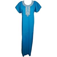 Mogul Interior Womens Caftan Maxi Dress Printed Cotton Summer Kaftan Nightgown Nightdress L