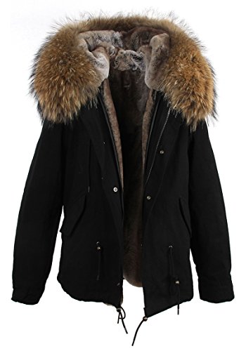 Melody Women's XXL Army Green Large Raccoon Fur Collar Hooded Parkas Coat Winter Jacket (Small, Black-Brown) Melody Women's XXL Army Green Large Raccoon Fur Collar Hooded Parkas Coat Winter Jacket (Small, Black-Brown)