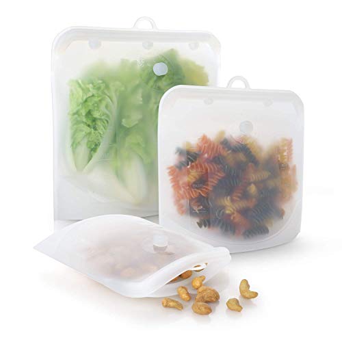 Freshmage Reusable Silicone Food Storage Bags 3 PCS Leak-proof Seal BPA Free for Kitchen, Dishwasher, Freezer, Sandwich, Sous Vide, Liquid, Snack, Lunch, Fruit