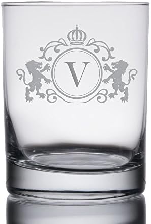 Monogrammed Initial Heavy Base 13.5 oz Double Rocks/Old Fashioned Glass (Letter: V)