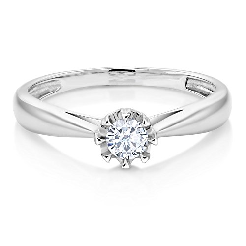 18K White Gold 0.14 Ct Round White Created Moissanite Solitaire Engagement Ring