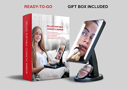 Deluxe, Portable, Slim Silhouette, LED-Intensified, Natural Light Simulating, 10X Magnified, Cosmetic Vanity Mirror
