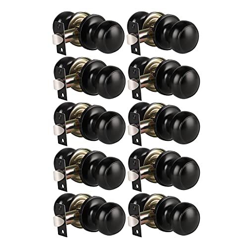 KNOBWELL 10 Pack Modern Door Knob Passage Door Knob, Black Closet Door