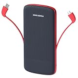 KOBWA 10000mAh External Battery Power Bank, Ultra Compact Portable External Battery Charger with Built-in Micro USB Cable/ USB Type C Cable for iPhone iPad Tablets Android Phones and More