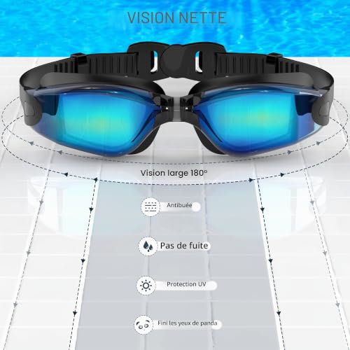 Ambienden Swimming Goggles, Clear Vision Swimming Goggles Anti-Fog UV Protection Silicone Seals Quick Fit Unisex Adult