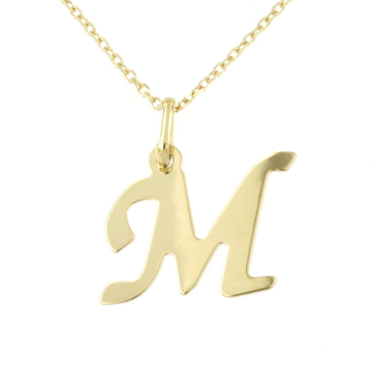 Lucchetta - 9ct Yellow Gold Letter M Initial Name Pendant Necklace 17.7 inch (45cm), Ladies Womens Girls Italian Alphabet Jewellery Made in Italy Certified