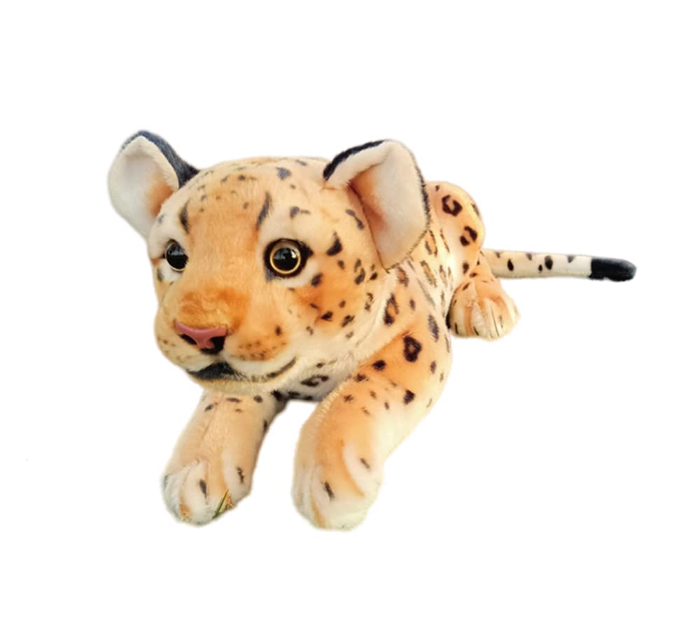 Tikwisdom Lying Cheetah Doll, Plush Toy - Plush Toy Leopard, Plush Toy Cat, for Jungle Theme, Decoration, Cuddling, Gifts for Boys and Girls (Yellow 40 cm)