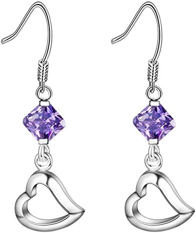 OUBEY Lovely Love Heart Purple Zircon Silver Earrings For Women Silver Earrings
