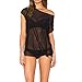 May&Maya Women's Sheer Mesh Asymmetry Hem Top (XXL, Black)