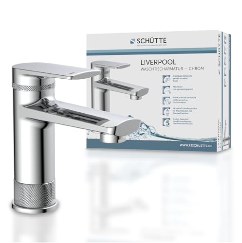 SCHUETTE Liverpool 33410 Wash Basin Mixer Tap in Elegant Chrome Glossy Design for Your Bathroom with Pop-Up Eccentric Mixer Tap Bathroom