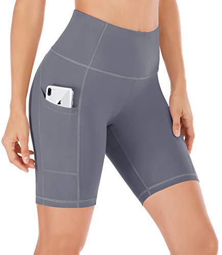 Ewedoos Women Shorts with Pockets – High Waist Running Shorts Women Workout Non See-Through Yoga Shorts (Ew321 Gray, Medium)