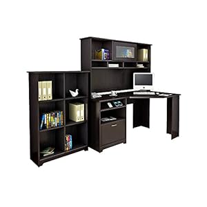Bush Furniture Cabot Corner Desk with Hutch and 6 Cube Organizer in Espresso Oak