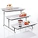 Food Serving Tray Set 3 Tier Metal Display Stand With Three White Rectangular Dishes Platters Wire Footed Steel Rack For Salad Bowls Fruit Cake Cookies Collapsible Classy Serveware for Parties Hosting