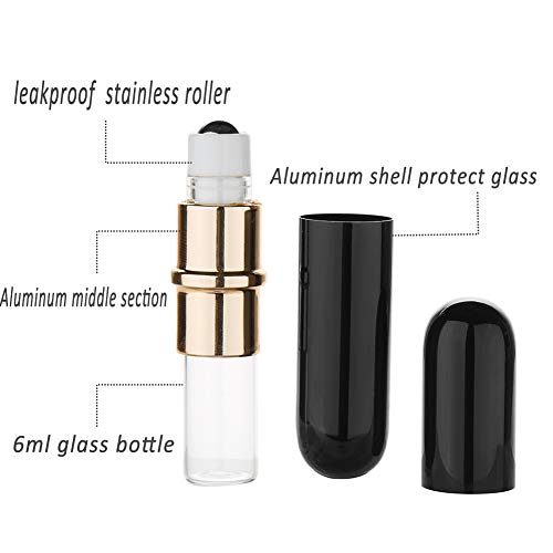 6 Colors,6 ML Aluminum Roll-on Bottles with Leakproof Stainless Steel Roller Balls-0.2ml Dropper and Silver Funnel Included