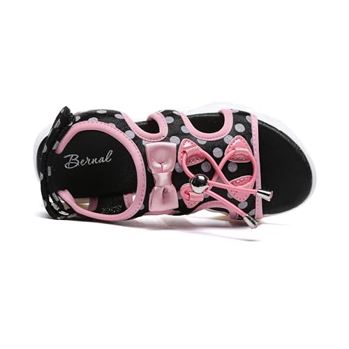 BERNAL GIRLS LIGHT-WEIGHT SANDALS WITH BOW TODDLER/LITTLE KID/BIG KID FASHION OPEN TOE ADJUSTABLE STRAPS SUMMER SHOES OUTDOOR BEACH SANDALS (BLACK 11)