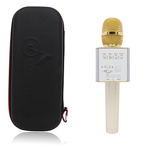 Lastest Portable Wireless Karaoke Microphone Q9 ,Mini Handheld Cellphone Karaoke Player For Apple iOS, Android, PC, Built-in Bluetooth Speaker,Karaoke MIC Machine for Home KTV By Elliquote (Gold)