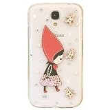 Dhnewsun Deluxe Bling Clear Handmade 3D Red Hat Girl Diamond Crystal Rhinestone Case Cover for Galaxy S IV Galaxy SIV i9500