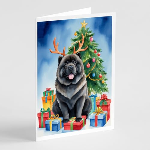 Caroline's Treasures Black Chow Chow Christmas Reindeer Greeting Cards Pack of…