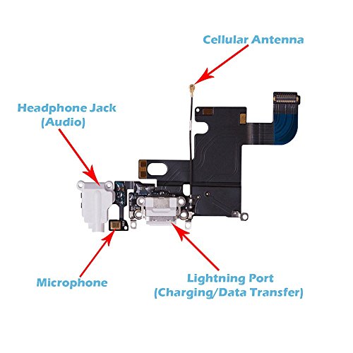 OmniRepairs USB Charging Dock Port Flex Cable with Microphone and Headphone Audio Jack Replacement Compatible for iPhone 6 Model (A1549, A1586, A1589) with Repair Toolkit (White)