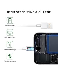 Everdigi - Cargador para iPhone, 6 unidades, cable de carga Lightning a USB de 35.8 in, compatible con iPhone XS, Max XR, X, 8, Plus, 7, 7 Plus, 6S, 6S, Plus, 6, 6 Plus, SE, iPad, iPod Nano