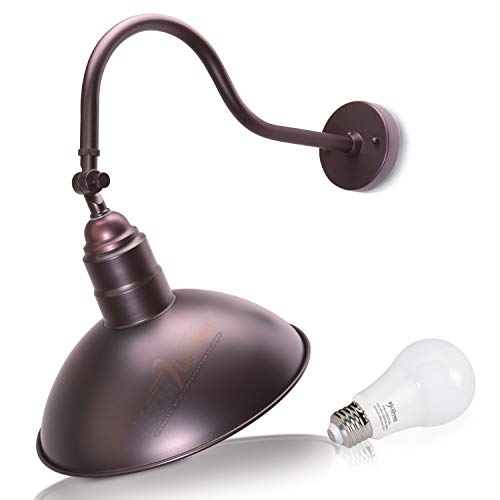 14″ Bronze Barn Light Fixture with Adjustable 19 3/4″ Gooseneck Arm and 9W A19 LED Bulb Included – 900 lumens – Indoor/Outdoor Use – Sign Lighting – LED Wall Lamps (5000K Cool White)
