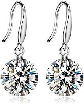 Sterling Silver Crystal Dangle Earrings Shiny Zircon Diamond Drop Pierced Earrings 10mm