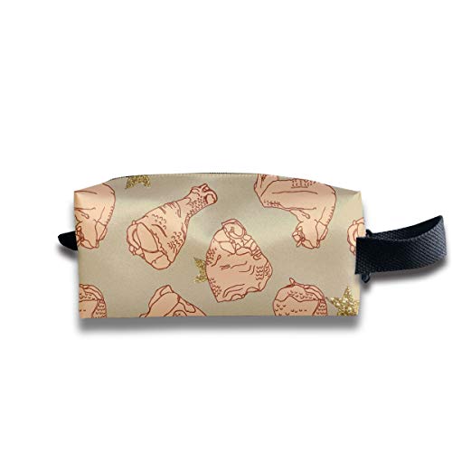 Chicken Drumsticks Wings Stars Portable Pencil Bag Coin Purse Pouch Stationery Storage Organizer Case Cosmetic Makeup Brush Holder with Durable Zipper for Students Office