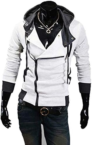 Fashion Casual Cardigan Men Hoodie SweatLong Sleeved Slim Fit Male Zipper Hoodies Assassins Creed Jacket M-6XL,LightGray,White