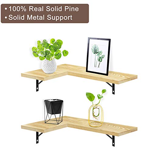Befayoo Floating Wall Shelves for Corner, 100% Solid Pine Wood Corner Shelf for Bathroom, Bedroom, Living Room, Bathroom, Kitchen, Office
