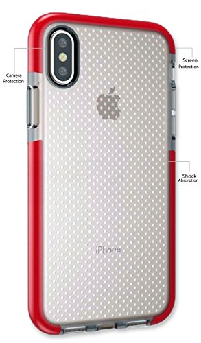 iPhone X Case iPhone X Cover iPhone 10 Ten Case Soft Evo Mesh Flexible Silicon Drop Protected (Red).