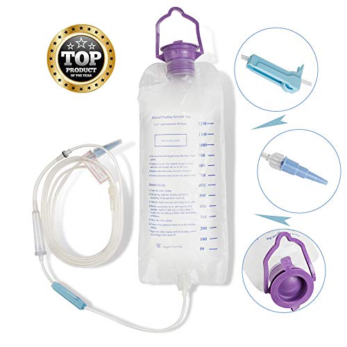Denshine Disposable Enteral Nutrition Bag Feeding Bag, 1200ml Enteral Delivery Gravity/Pump Feeding Bag Set, Detachable Connector