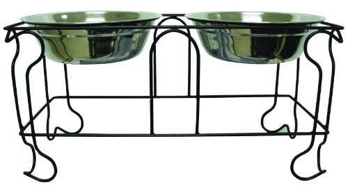 YML 10-Inch Wrought Iron Stand with Double Stainless Steel Feeder Bowls