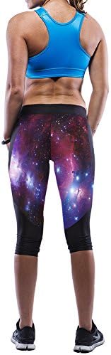 Women's High Waist Yoga Pants 4 Way Stretch Workout Capris Leggings 3D Red Starry Sky Print