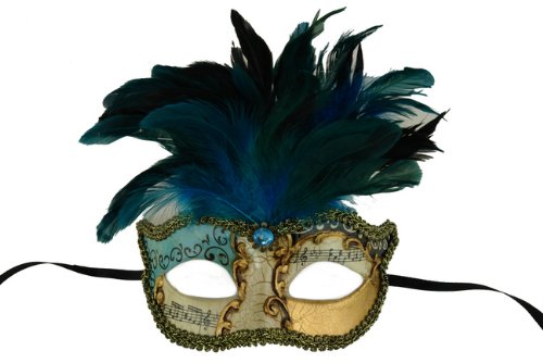 Laser Cut Venetian Halloween Masquerade Mask Costume Extravagant and Elegant Finely Detailed Feather Headdress - Blue
