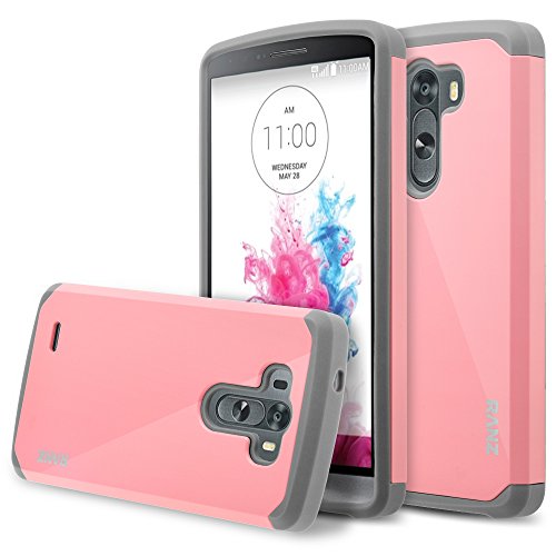 LG G3 Case, RANZ Grey with Pink Hard Impact Dual Layer Shockproof Bumper Case For LG G3 VS985 D850 D830 D851
