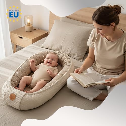 Baby Nest Soft Baby Nest - Cuddly and Portable Soft Nest for Cot Cot Pram Travel Bedroom - Cosy Warm Baby and Girl 90 x 50 cm Africa Khaki
