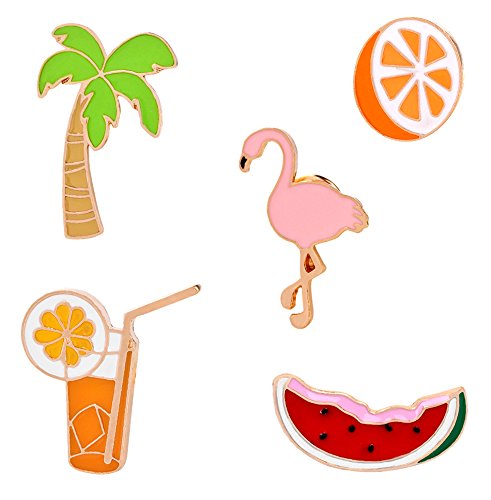 Enamel Pin Sets Cute Pins Funny Animal Lapel Pin Brooch Pin for Backpack (Flamingo and Beach Set of 5) - Thumbnail 5