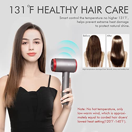 Lylux Cordless Hair Dryer, LowHeat Rechargeable Blow Dryer with 110, 000 RPM Brushless Motor