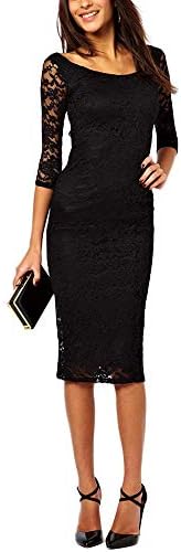 TWIKIK Pencil Dress Vintage Sheath Dress Noble Lace Elegant Round Neck Midi 3/4 Sleeves Party Dress Pencil Dress