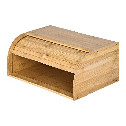 Shan-s Natural Wooden Roll Top Bread Box Kitchen Counter Food Storage Container Bamboo Expandable Drawer Organizer Storage Bin Rolltop Breadbox