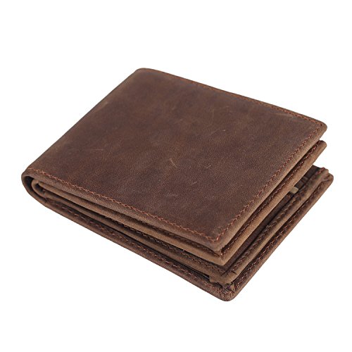 Polare Men's RFID Blocking Cowboy Genuine Natural Crazy Horse Leather Bifold Wallet