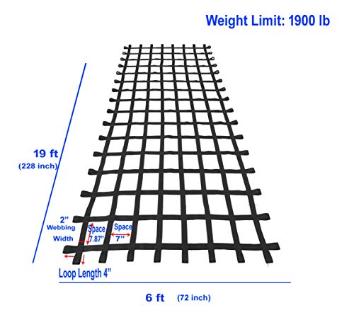 FONG 19 ft X 6 ft Climbing Cargo Net Black - Outdoor Cargo Webbing Net - Military Climbing Cargo Nets(19)