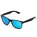 WearMe Pro Polarized Flat Mirrored Reflective Color Lens Large Horn Rimmed Style Sunglasses (Mirrored Blue)