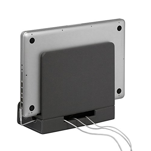 G.U.S. Personalized Monogrammed Multi-Device Charging Station Dock & Organizer - Multiple Finishes Available. For Laptops, Tablets, and Phones - Strong Build, Gray Leatherette (Textured)