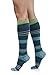 Vim & VIGR Women's 15-20 mmHg Compression Socks: Fun Stripes - Aqua & Green (Cotton) (Wide Calf)