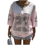 GORGLITTER Men's Oversized Jersey Graphic Tee - Number Print Short Sleeve Crewneck T-Shirt, Loose Fit - View #7